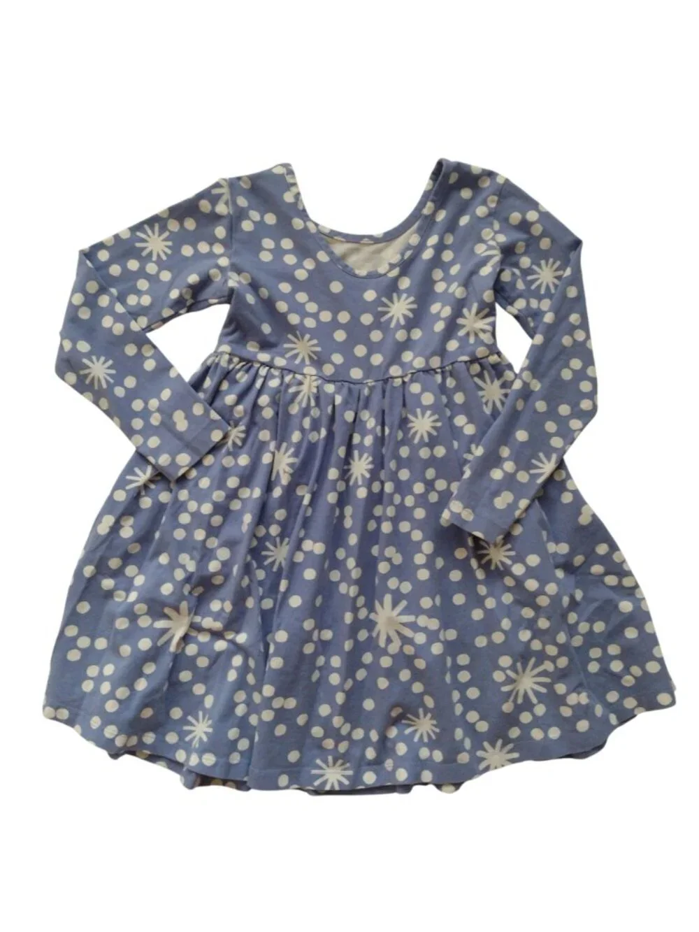 Hanna Andersson Long Sleeve Skater Dress 5 Periwinkle Snowflake Print Fit n Flar
